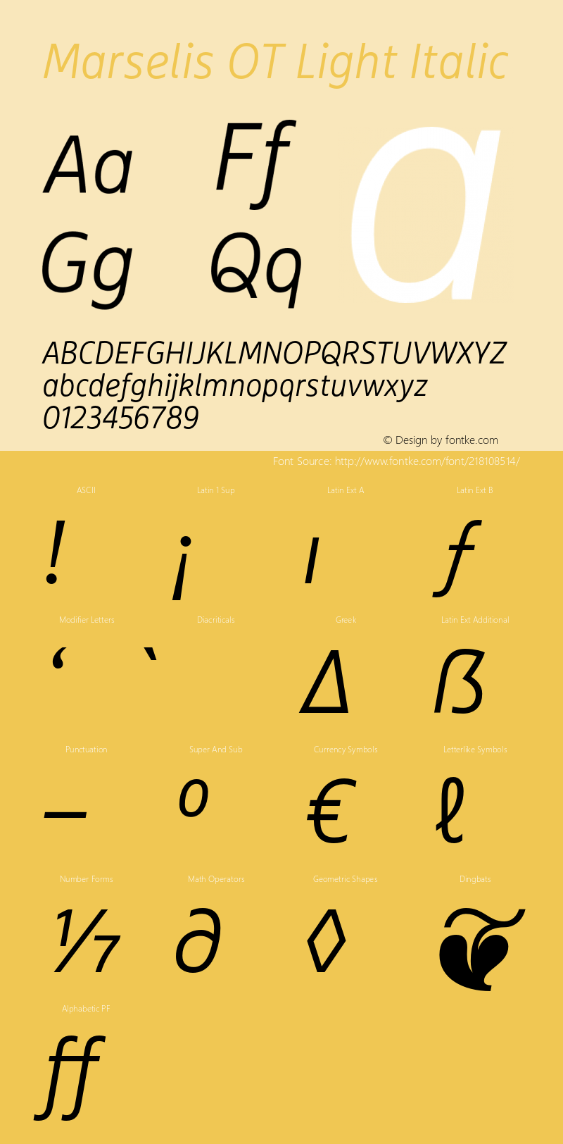 Marselis OT Light Italic Version 7.600, build 1028, FoPs, FL 5.04图片样张