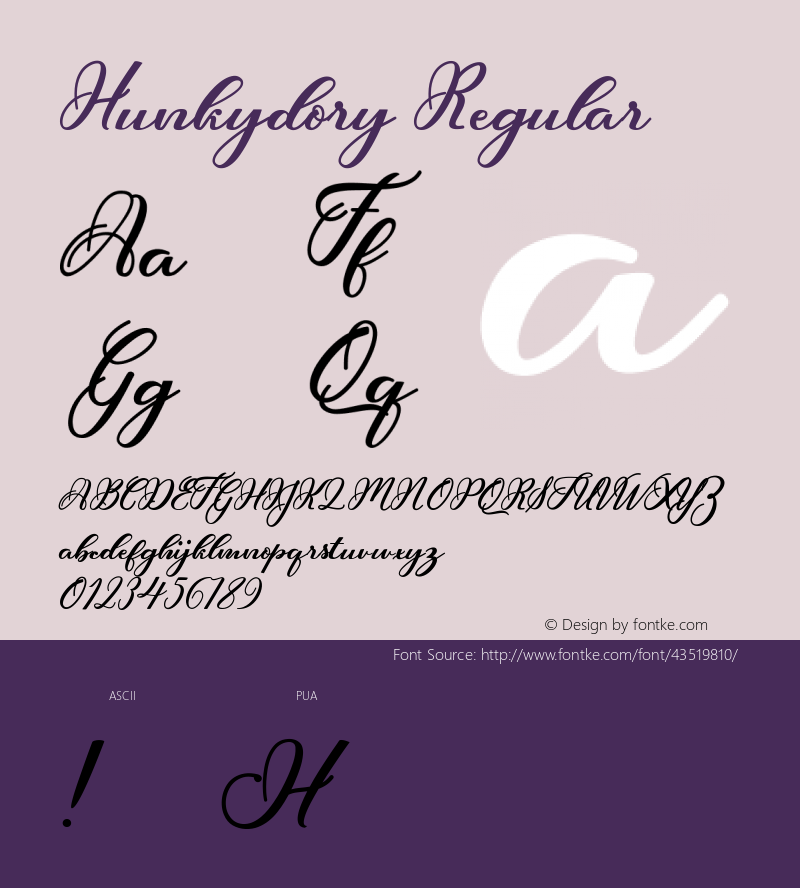 Hunkydory Version 1.000 Font Sample