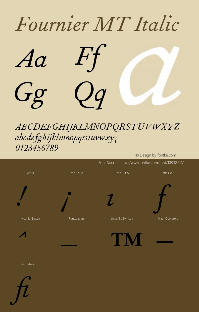 Fournier MT Italic Version 001.004 Font Sample