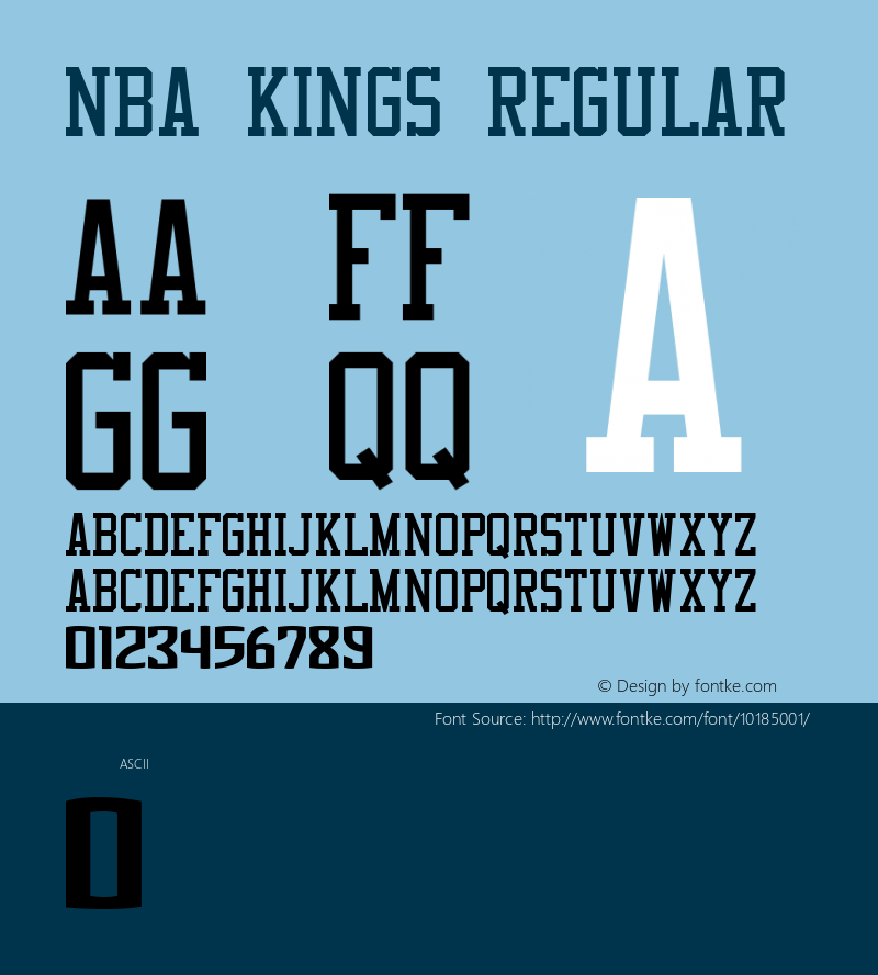 NBA Kings Regular Macromedia Fontographer 4.1 3/17/2007 Font Sample