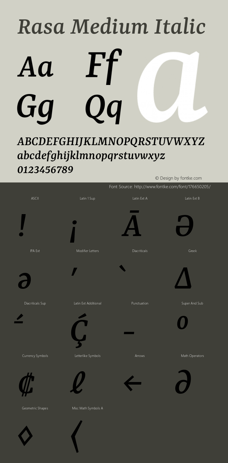 Rasa Medium Italic Version 2.001; ttfautohint (v1.8.3)图片样张