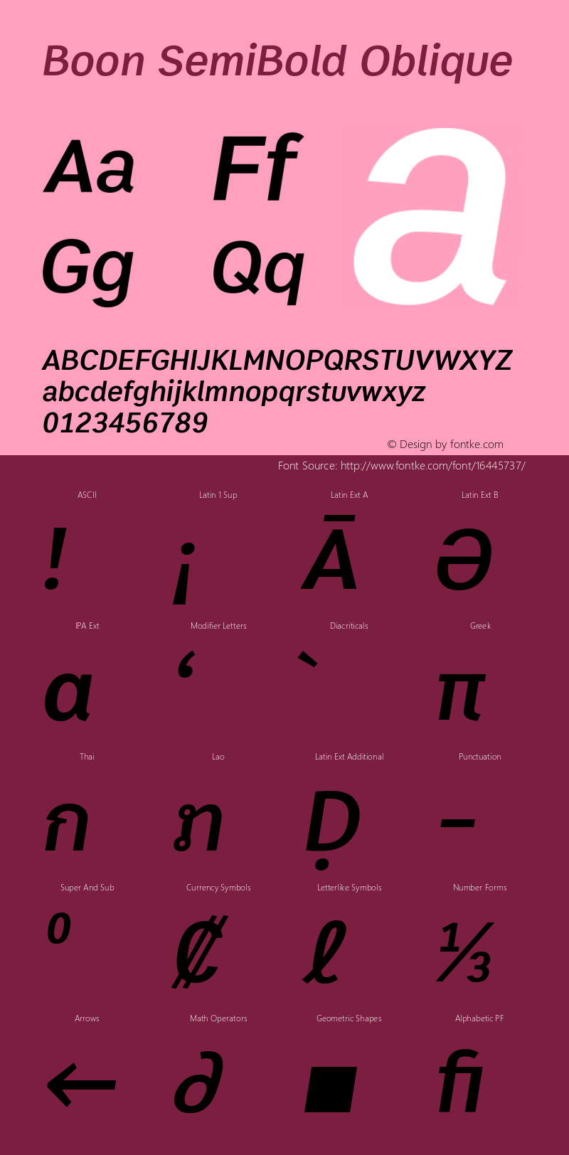 Boon SemiBold Oblique Version 2.0 Font Sample