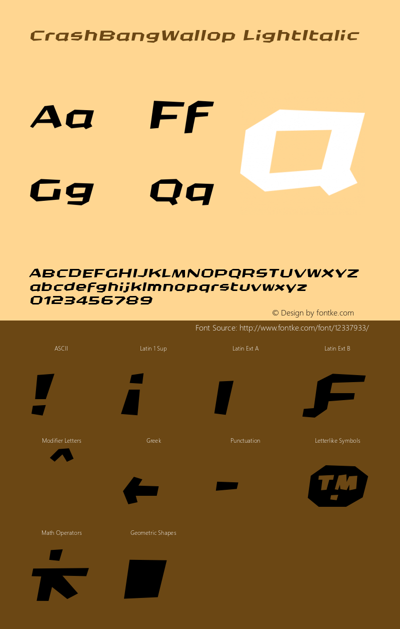 CrashBangWallop LightItalic Version 001.000 Font Sample