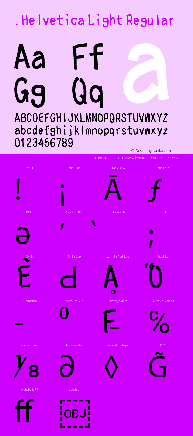 .Helvetica Light Regular 6.0d1e1 Font Sample