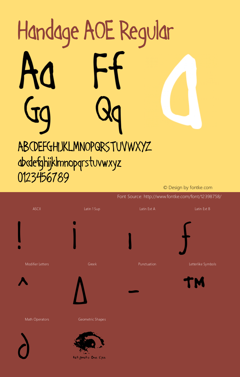 Handage AOE Regular Macromedia Fontographer 4.1.2 7/11/99 Font Sample