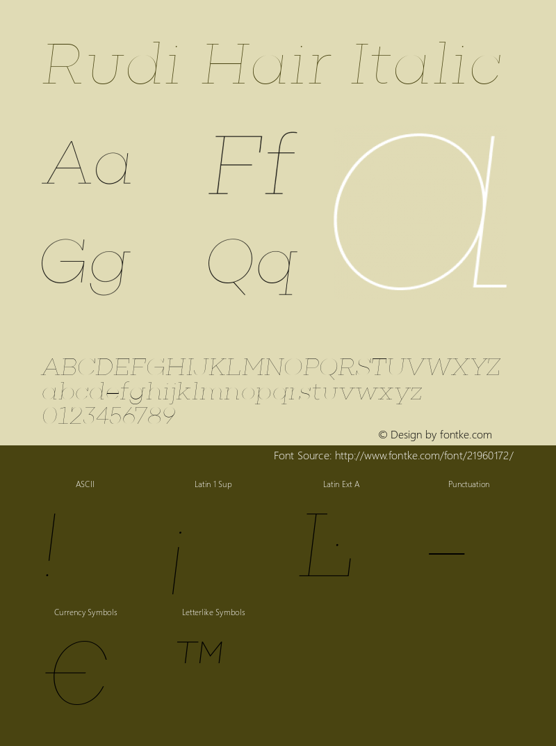 2b927d4c5ddb3c8b - subset of Rudi Hair Italic Version 1.000 Font Sample