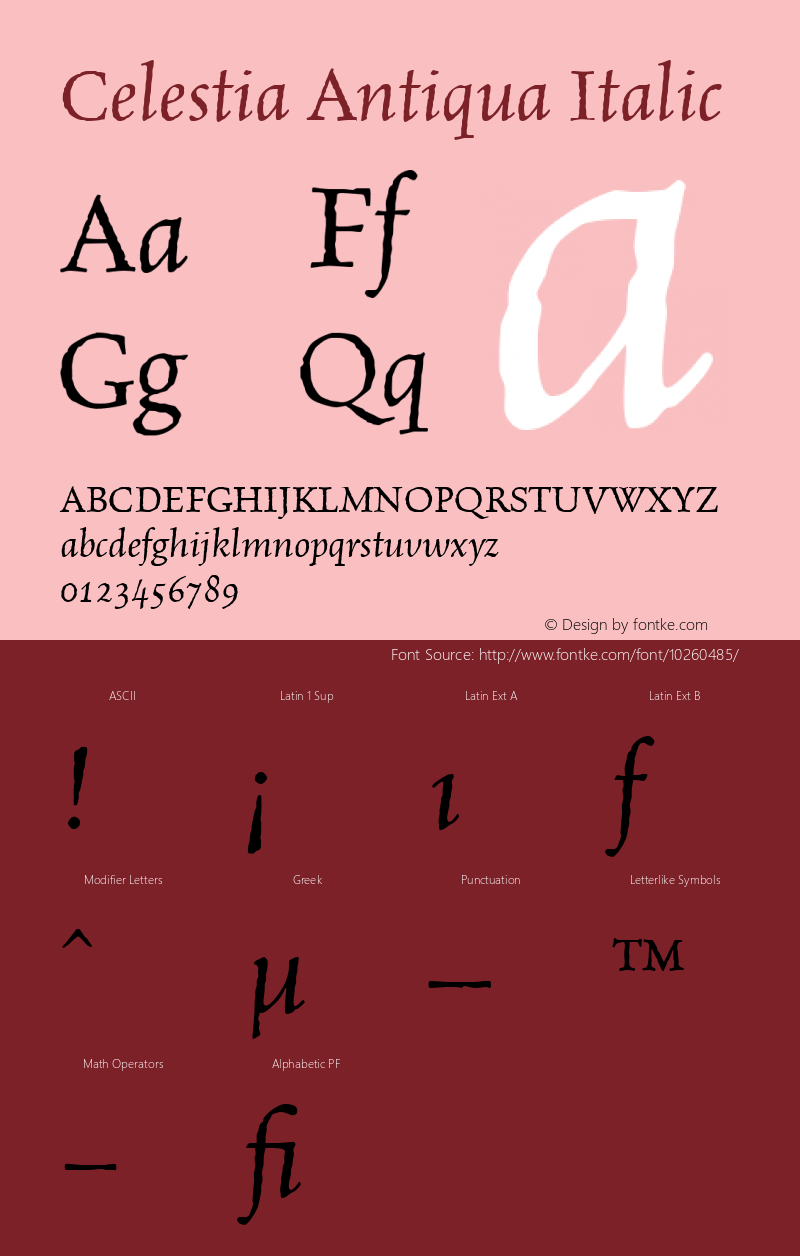 Celestia Antiqua Italic 001.000 Font Sample