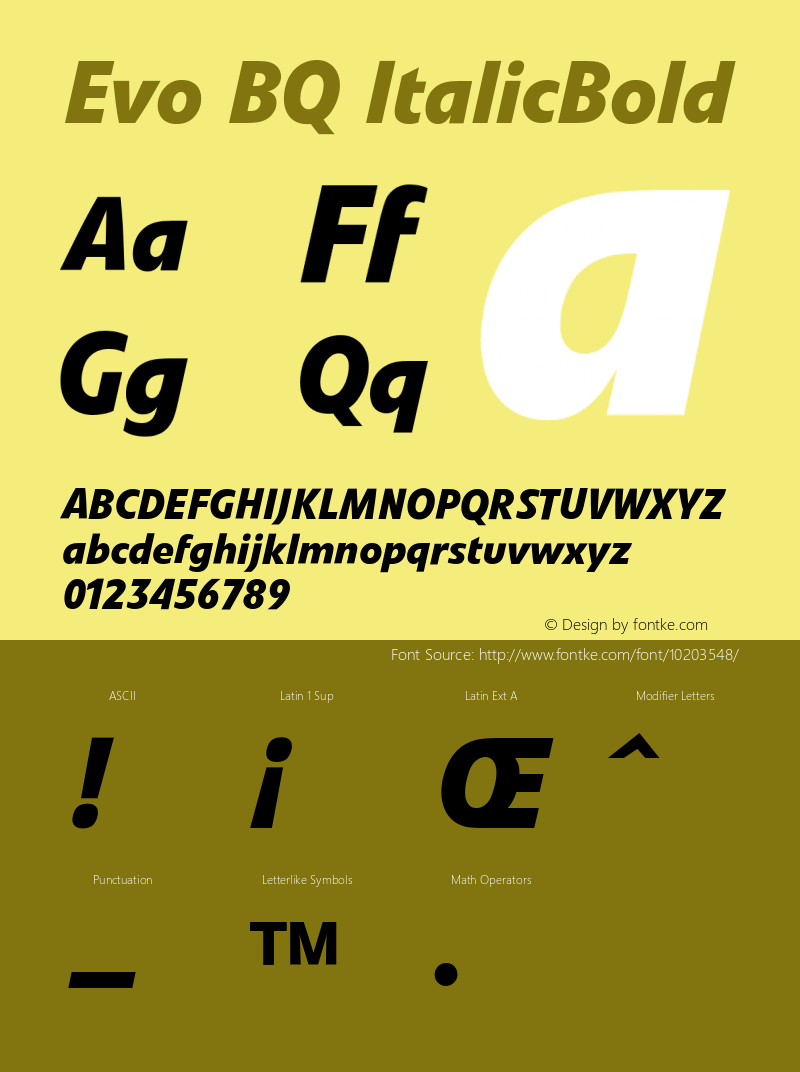 Evo BQ ItalicBold Version 001.000 Font Sample