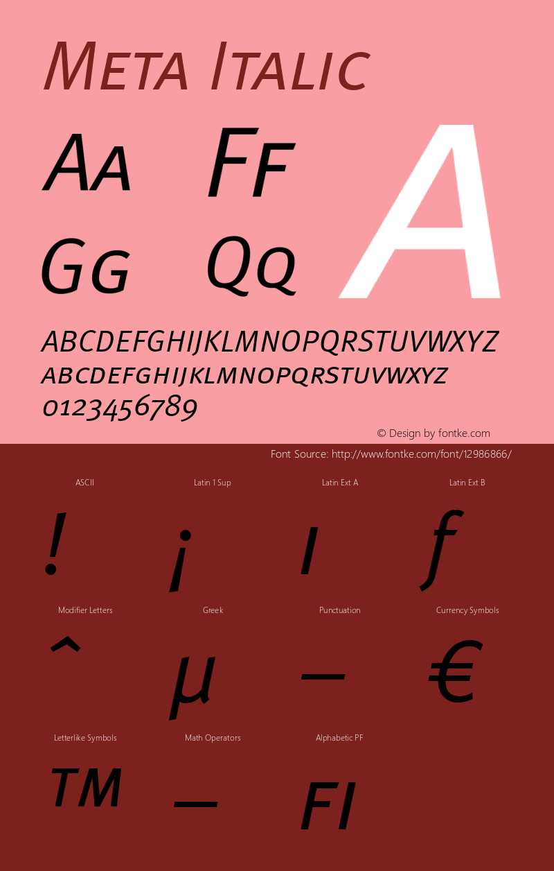 Meta Italic 004.301 Font Sample