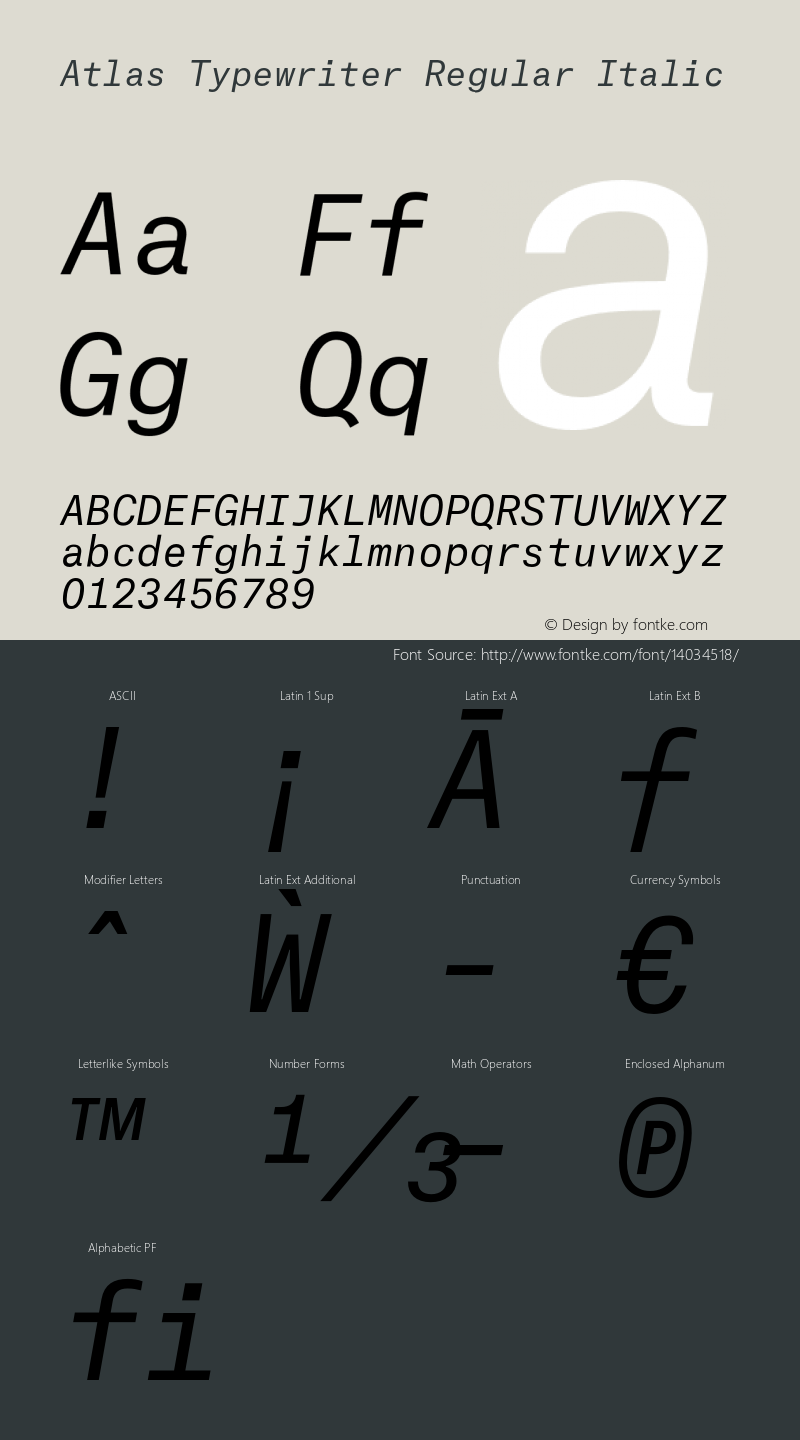 Atlas Typewriter Regular Italic Version 1.001 2012 Font Sample
