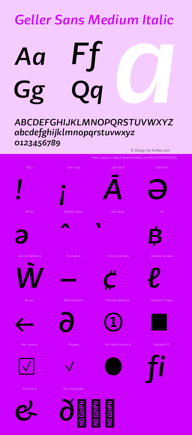 Geller Sans Medium Italic Version 1.000;hotconv 1.0.109;makeotfexe 2.5.65596 Font Sample