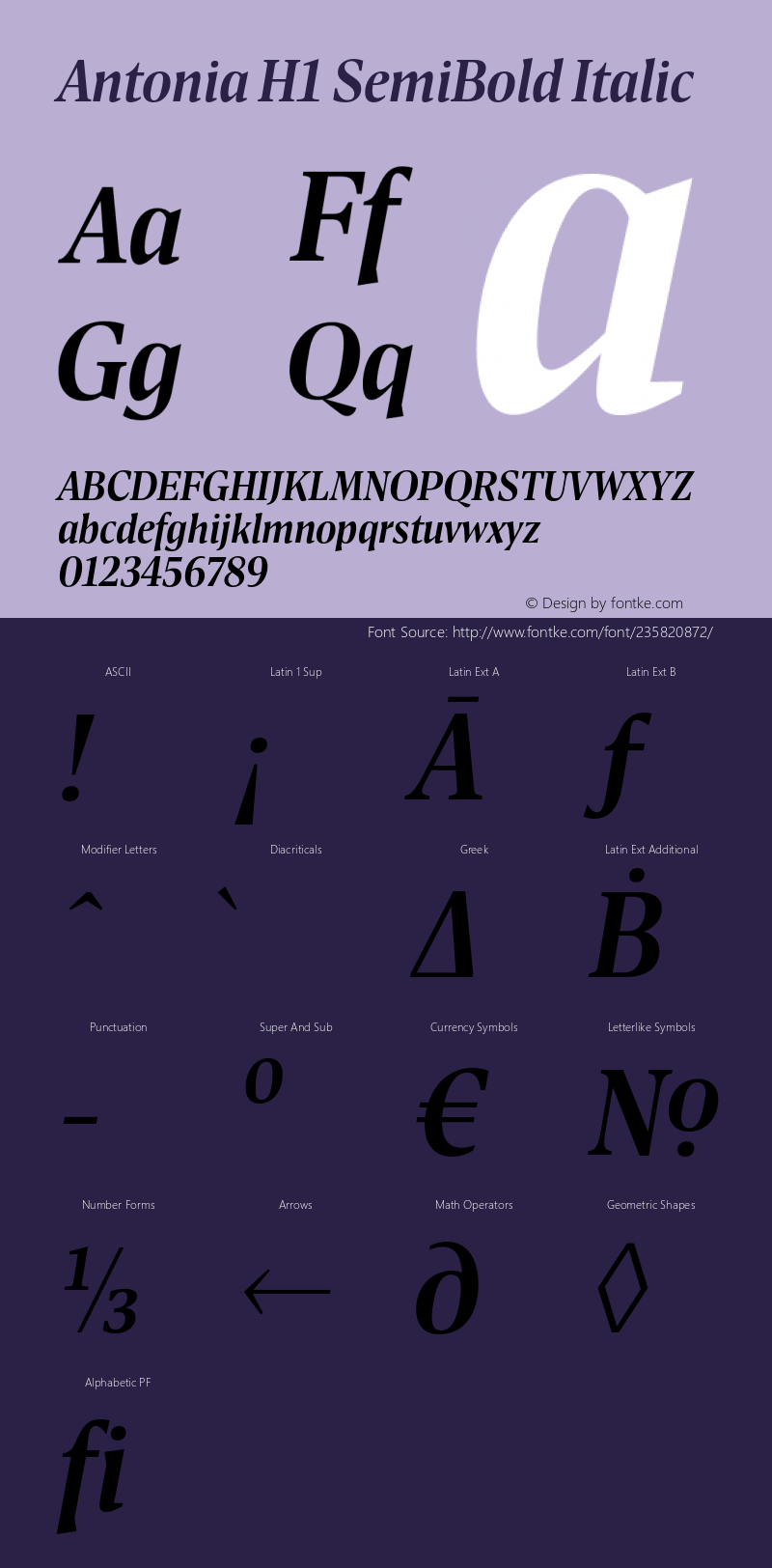 Antonia H1 SemiBold Italic Version 1.007图片样张