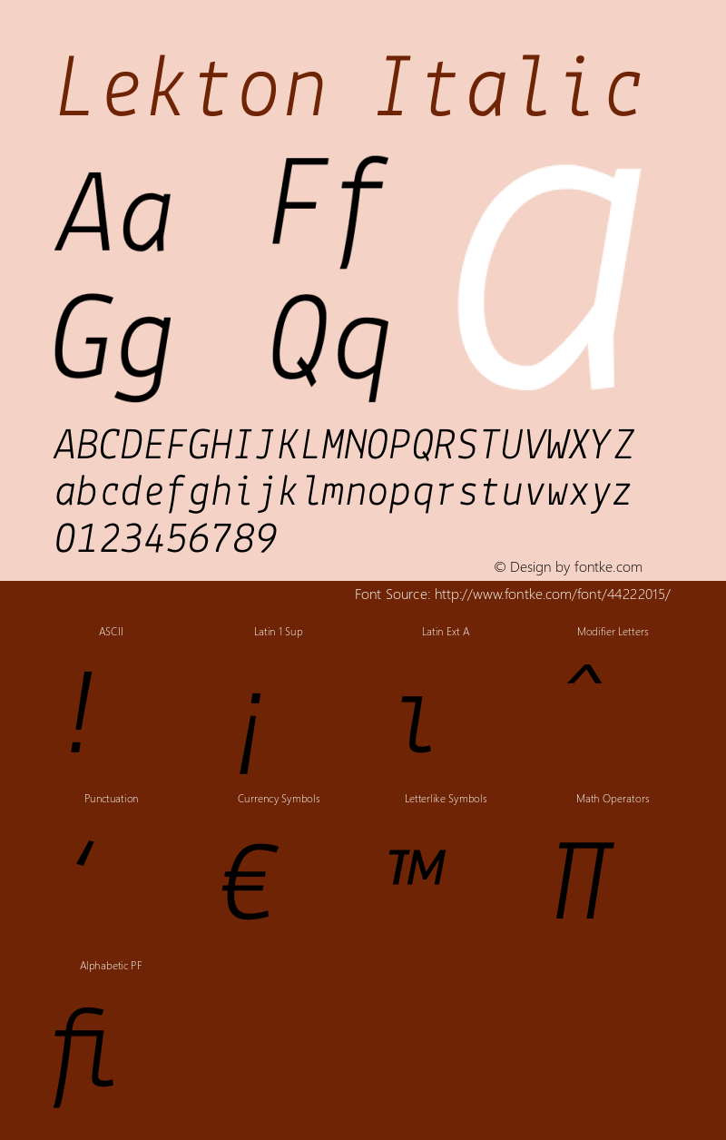 Lekton-Italic Version 3.000 Font Sample
