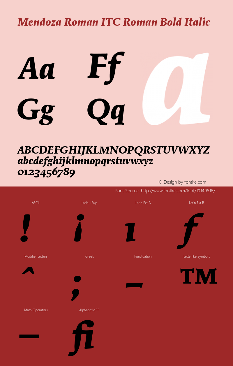 Mendoza Roman ITC Roman Bold Italic Version 001.005 Font Sample