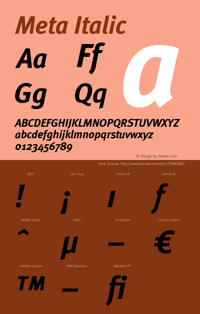 Meta Italic 004.301 Font Sample