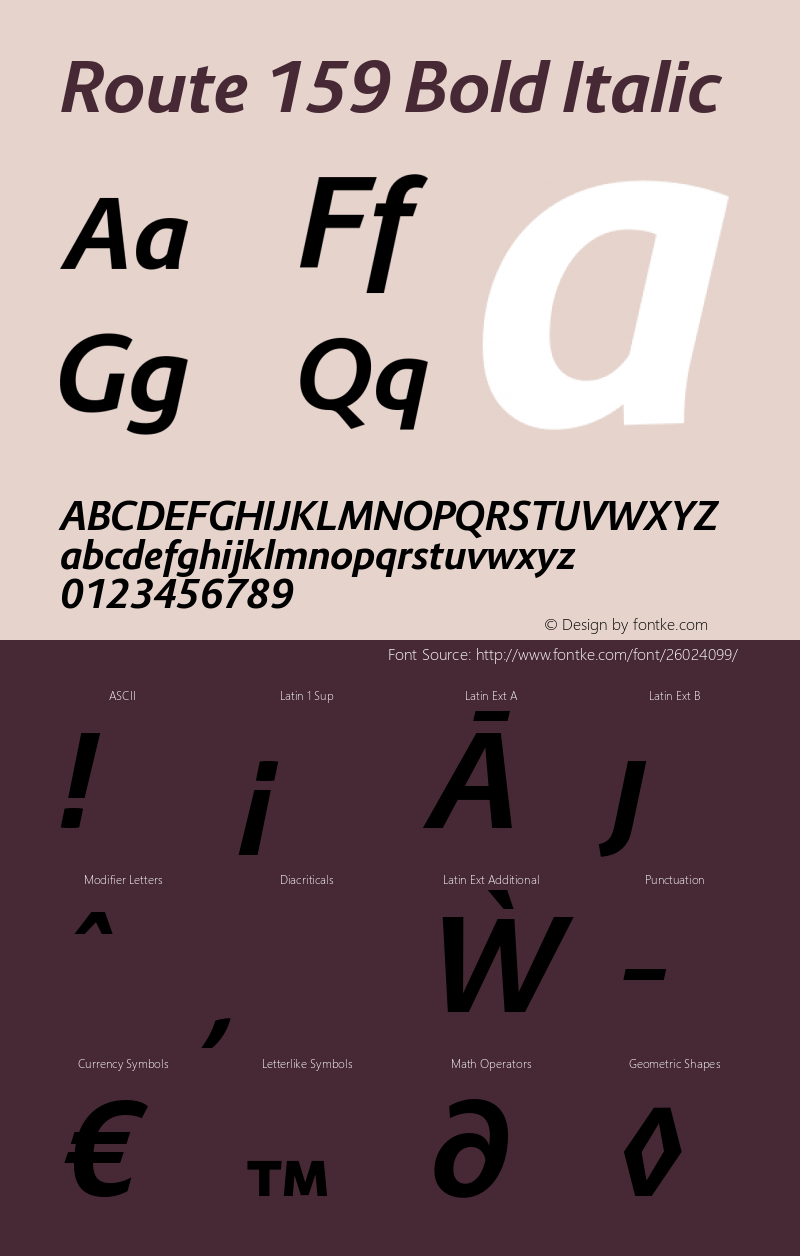 Route 159 Bold Italic Version 1.100 Font Sample