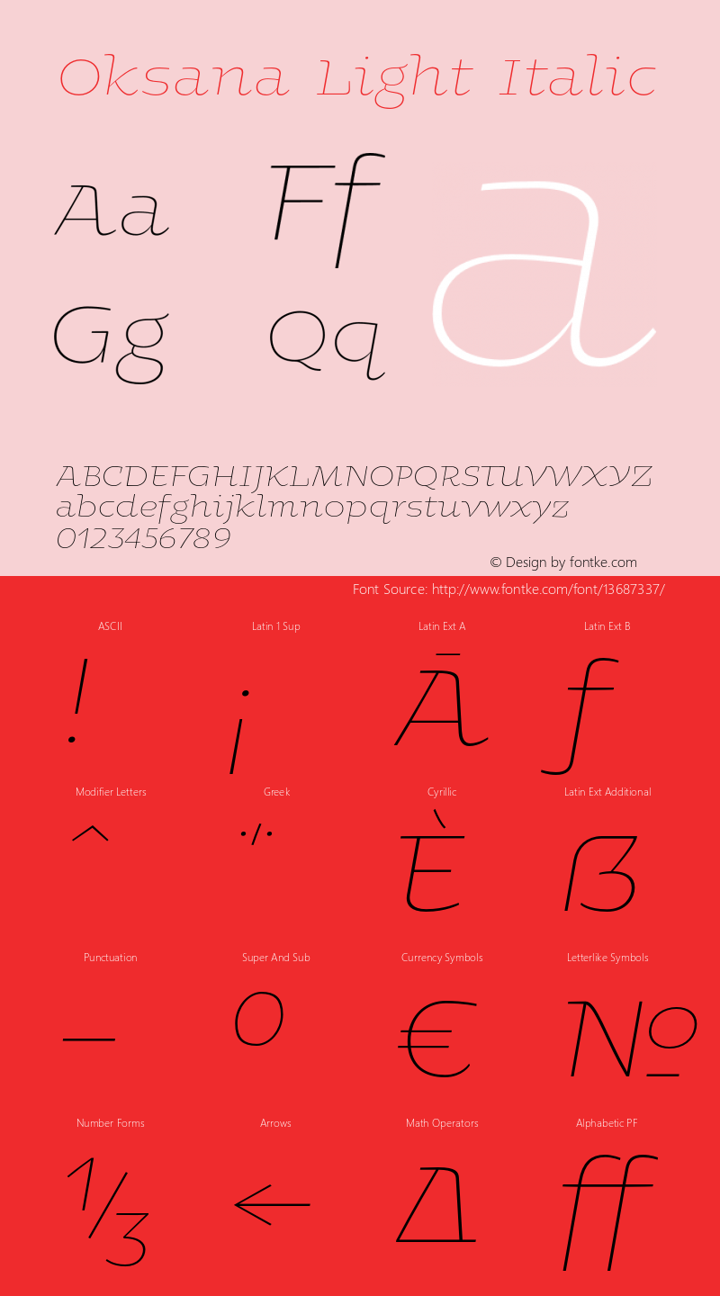 Oksana Light Italic Version 2.001 Font Sample