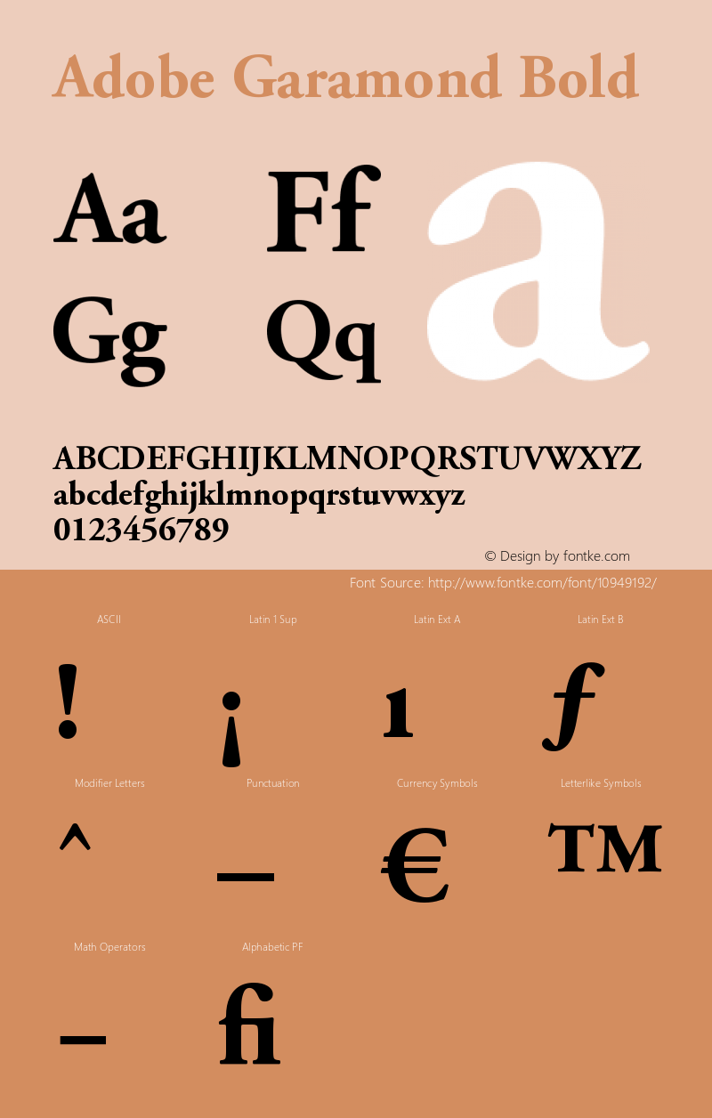 Adobe Garamond Bold Version 001.003 Font Sample