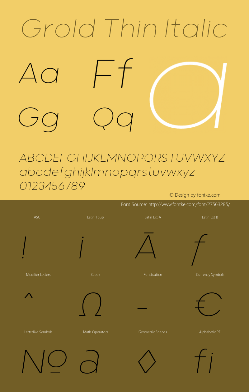 Grold-ThinItalic Version 1.000;YWFTv17 Font Sample