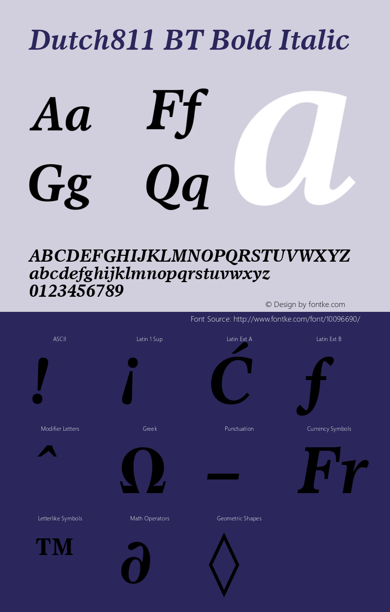 Dutch811 BT Bold Italic Version 2.001 mfgpctt 4.4 Font Sample