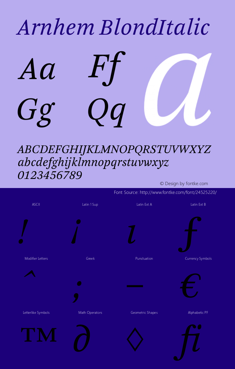 Arnhem-BlondItalic Version 1.200;PS 001.002;hotconv 1.0.38 Font Sample