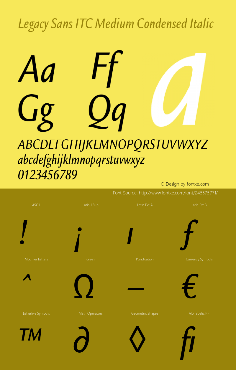 Legacy Sans ITC Med Cn Italic Version 1.00图片样张