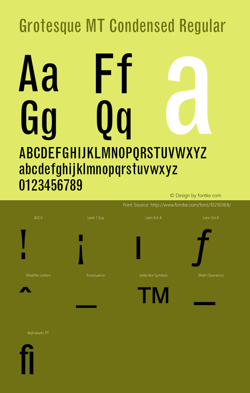 Grotesque MT Condensed Regular 001.000 Font Sample