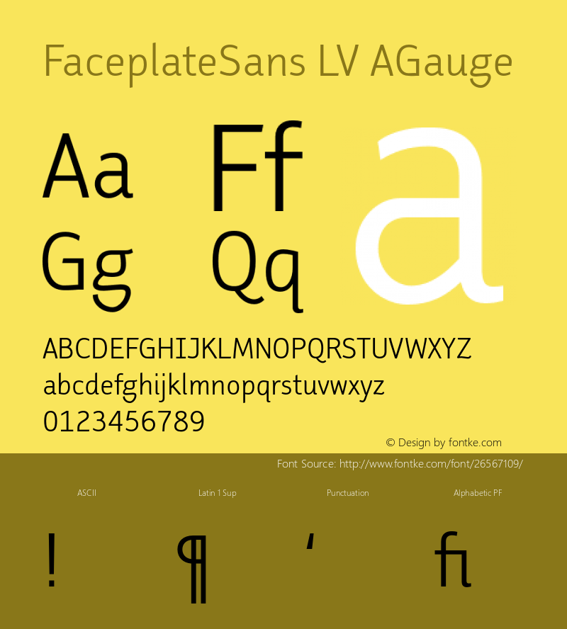 FaceplateSansLV-AGauge Version 2.100 2001 Font Sample