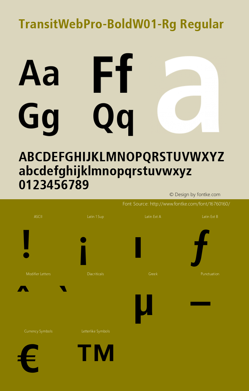 TransitWebPro-BoldW01-Rg Regular Version 7.504 Font Sample