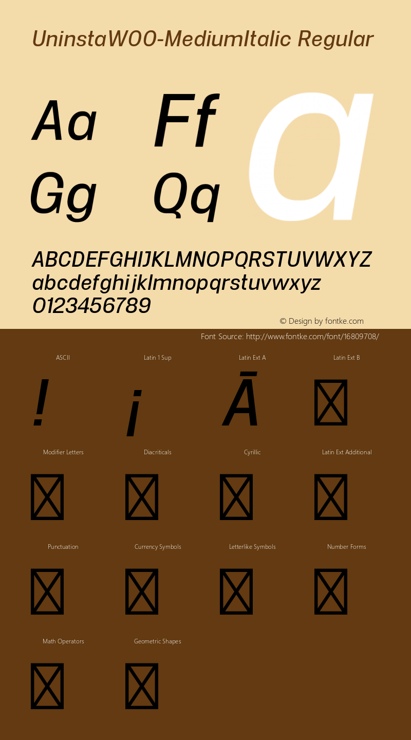 UninstaW00-MediumItalic Regular Version 1.00 Font Sample