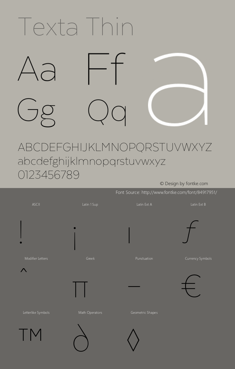 Texta-Thin Version 1.005 Font Sample