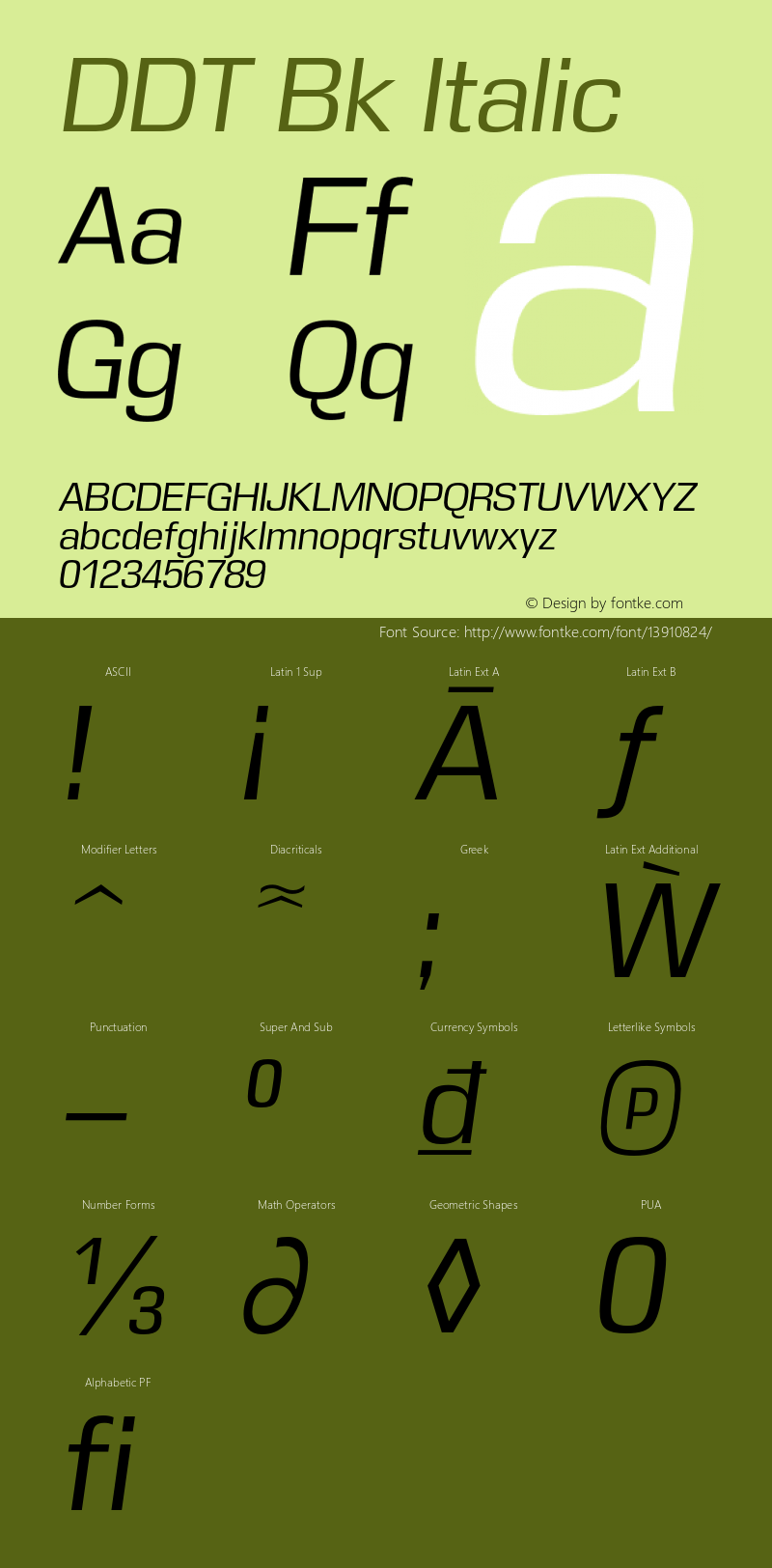 DDT Bk Italic Version 1.004 Font Sample