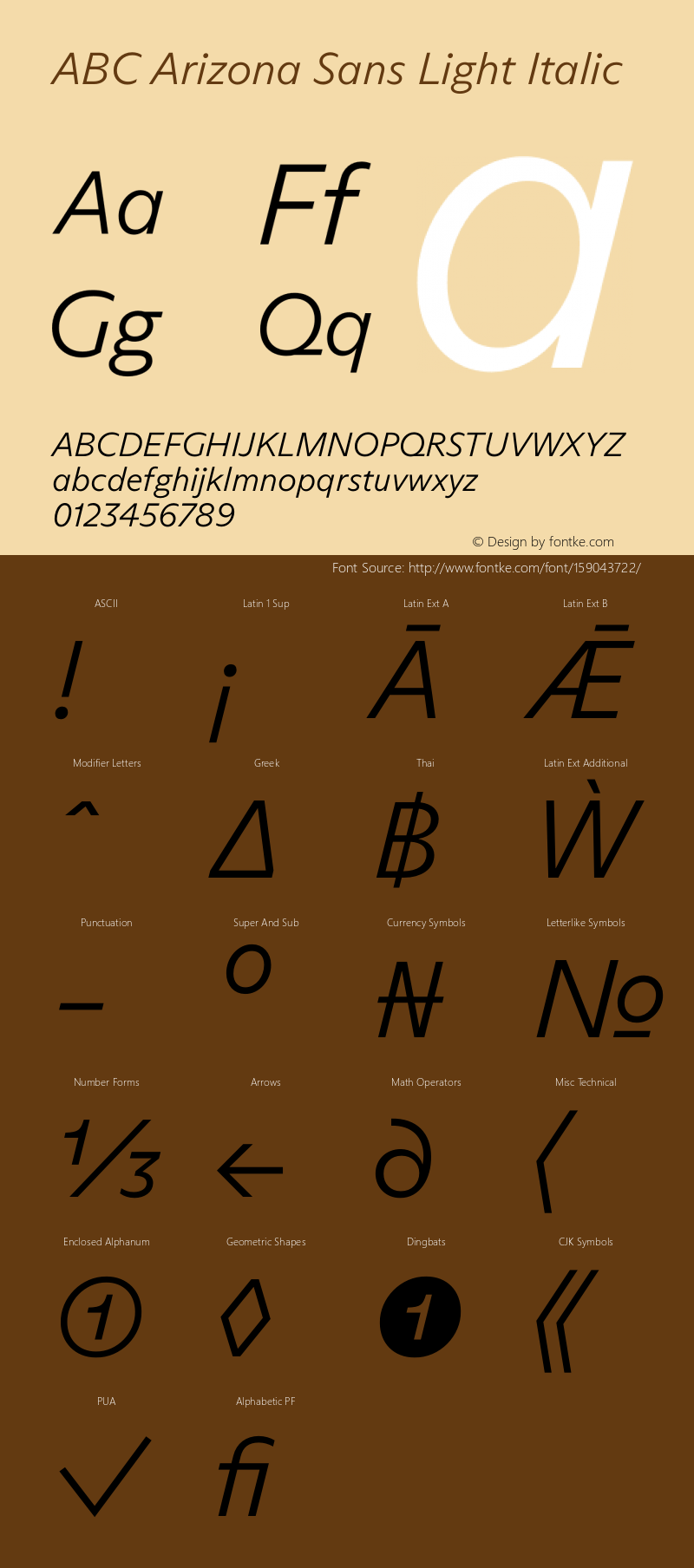 ABC Arizona Sans Light Italic Version 1.000; wf-rip Font Sample