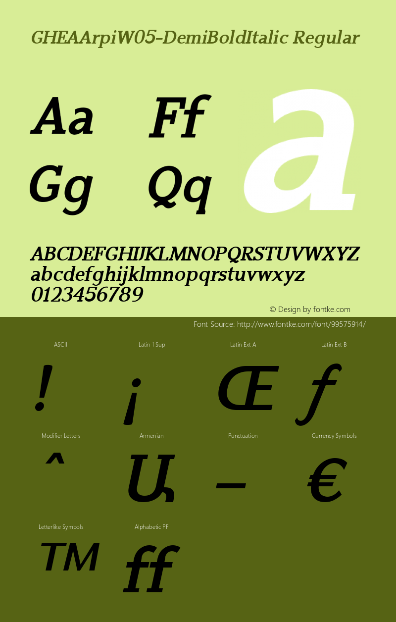 GHEA Arpi W05 DemiBold Italic Version 1.00 Font Sample