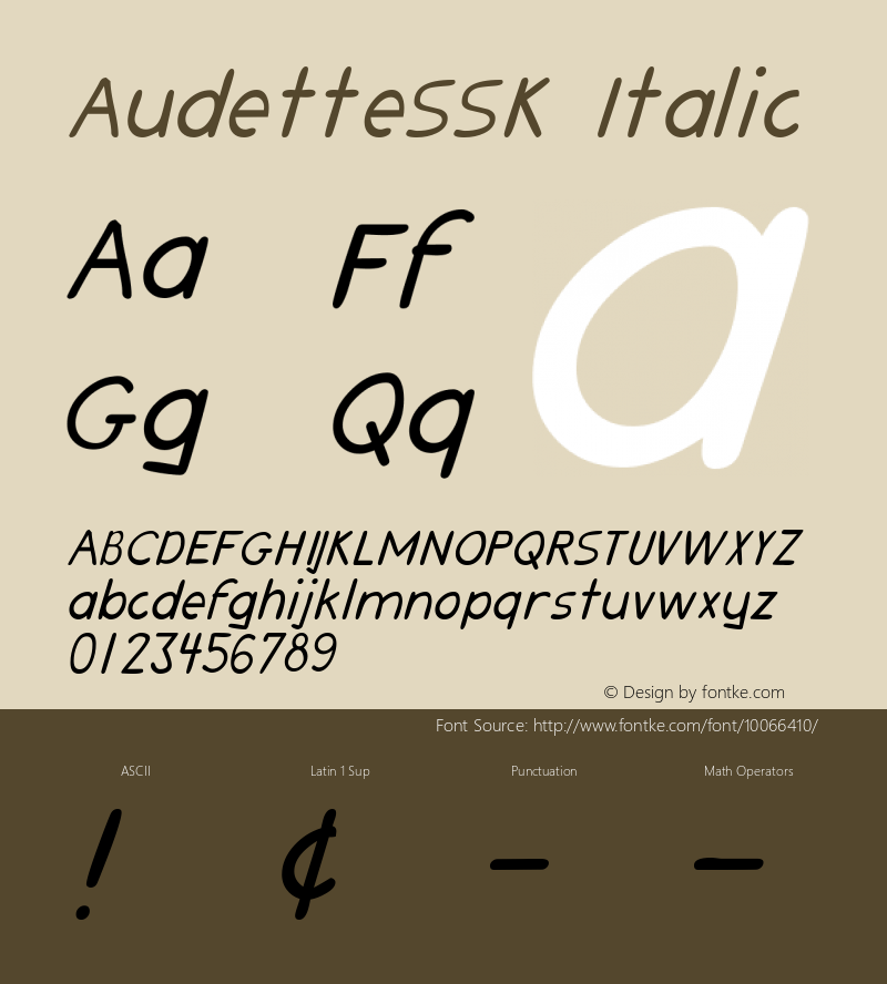 AudetteSSK Italic Macromedia Fontographer 4.1 8/11/95 Font Sample