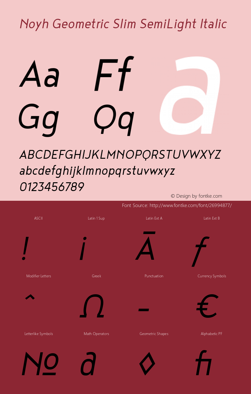 Noyh Geometric Slim SemLt Ita Version 1.000 Font Sample