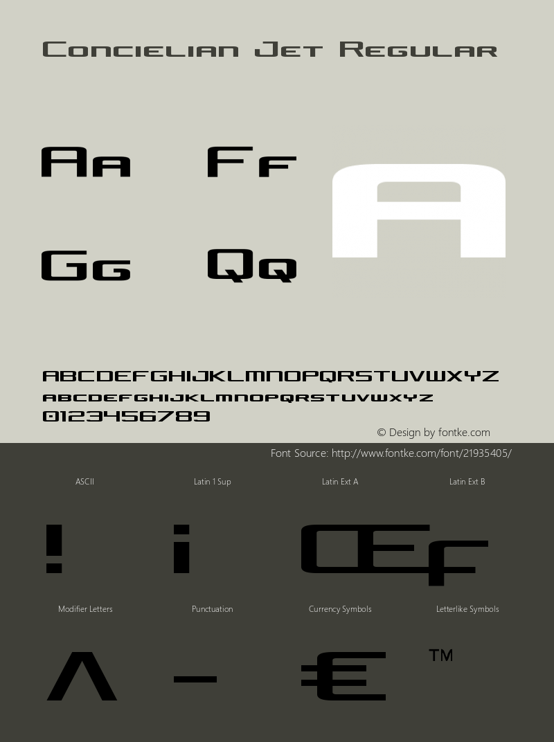 Concielian Jet Version 3.1; 2015 Font Sample