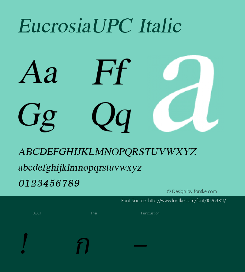 EucrosiaUPC Italic Version 2.20 Font Sample