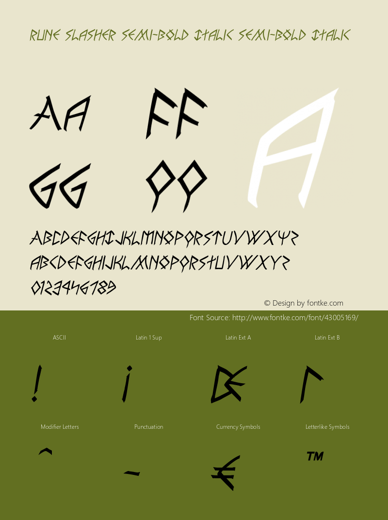 Rune Slasher Semi-Bold Italic Version 1.0; 2019 Font Sample