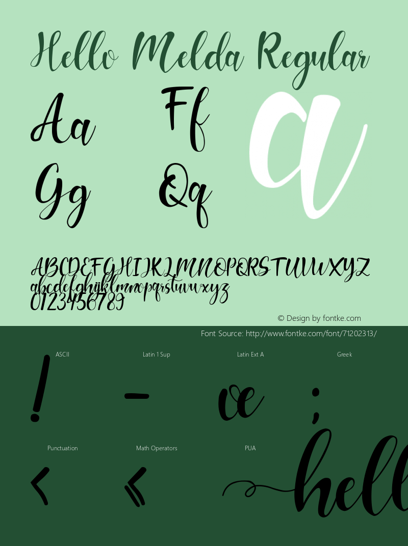 Hello Melda Version 1.00;June 7, 2020;FontCreator 11.5.0.2427 32-bit Font Sample