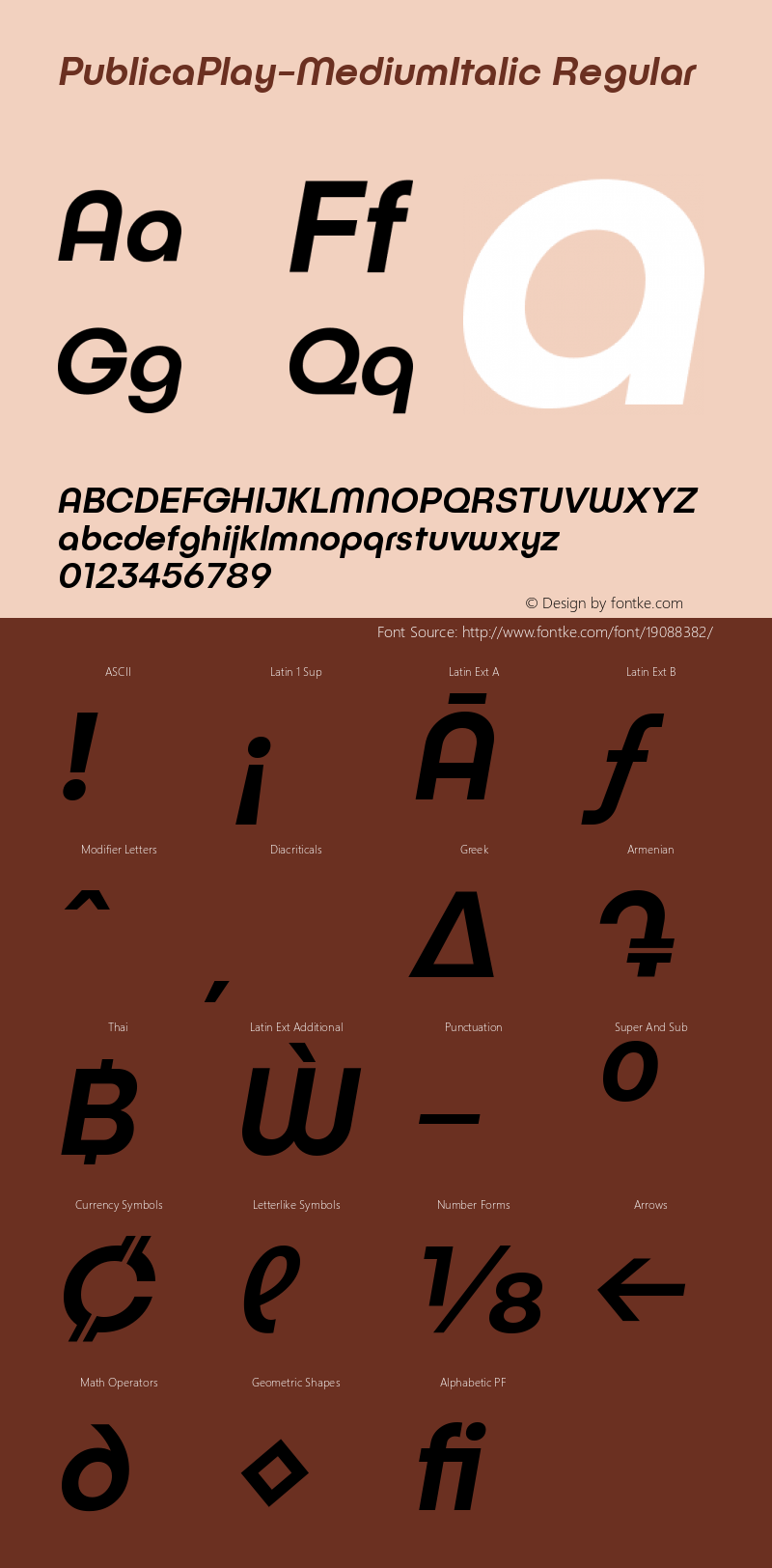 PublicaPlay-MediumItalic Regular Version 1.00 Font Sample