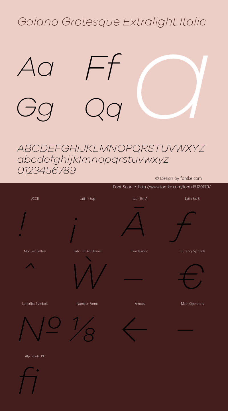 Galano Grotesque Extralight Italic Version 1.000;PS 001.001;hotconv 1.0.56 Font Sample