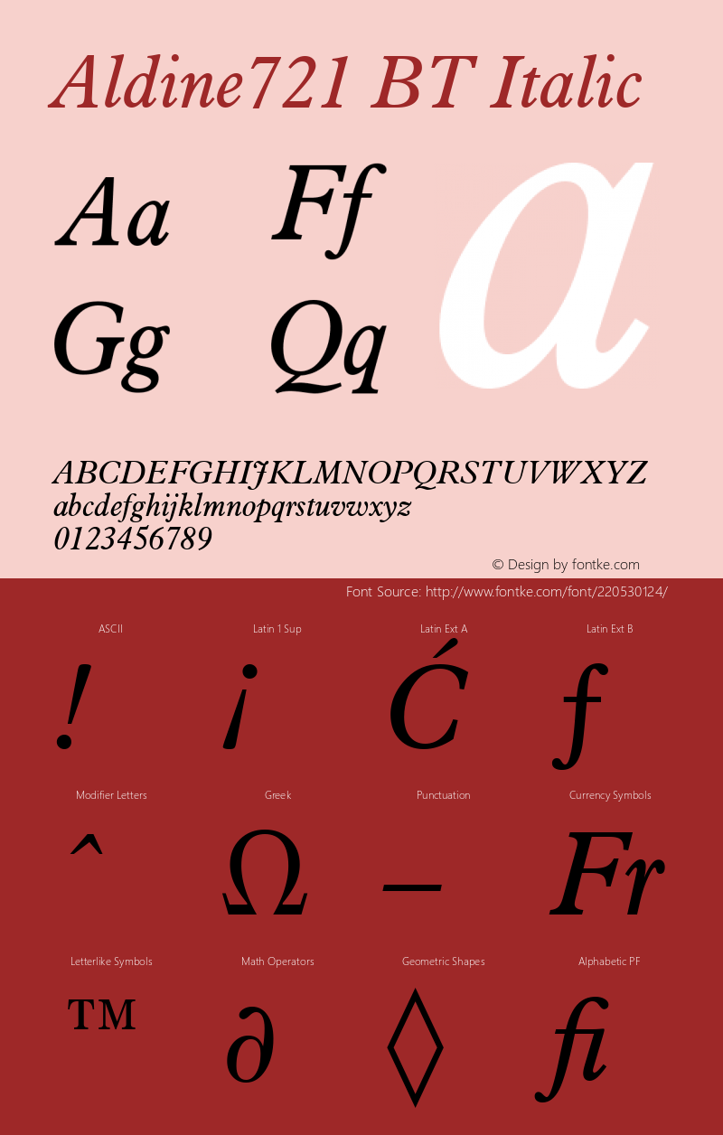 Aldine721 BT Italic Version 1.01 emb4-OT图片样张