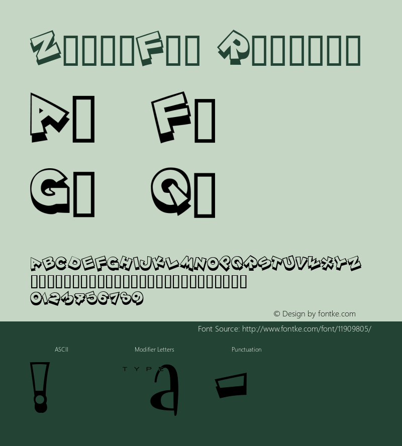 ZoinkFat Regular Macromedia Fontographer 4.1.3 3/15/98 Font Sample