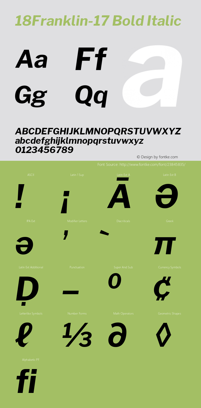 18Franklin-17 Bold Italic Version 1.017 Font Sample