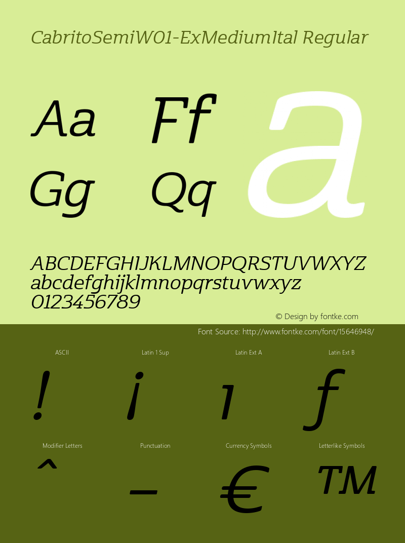 CabritoSemiW01-ExMediumItal Regular Version 1.00 Font Sample