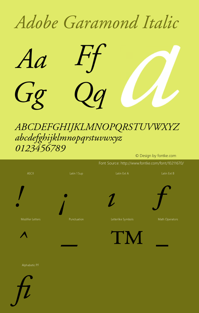 Adobe Garamond Italic 001.001 Font Sample