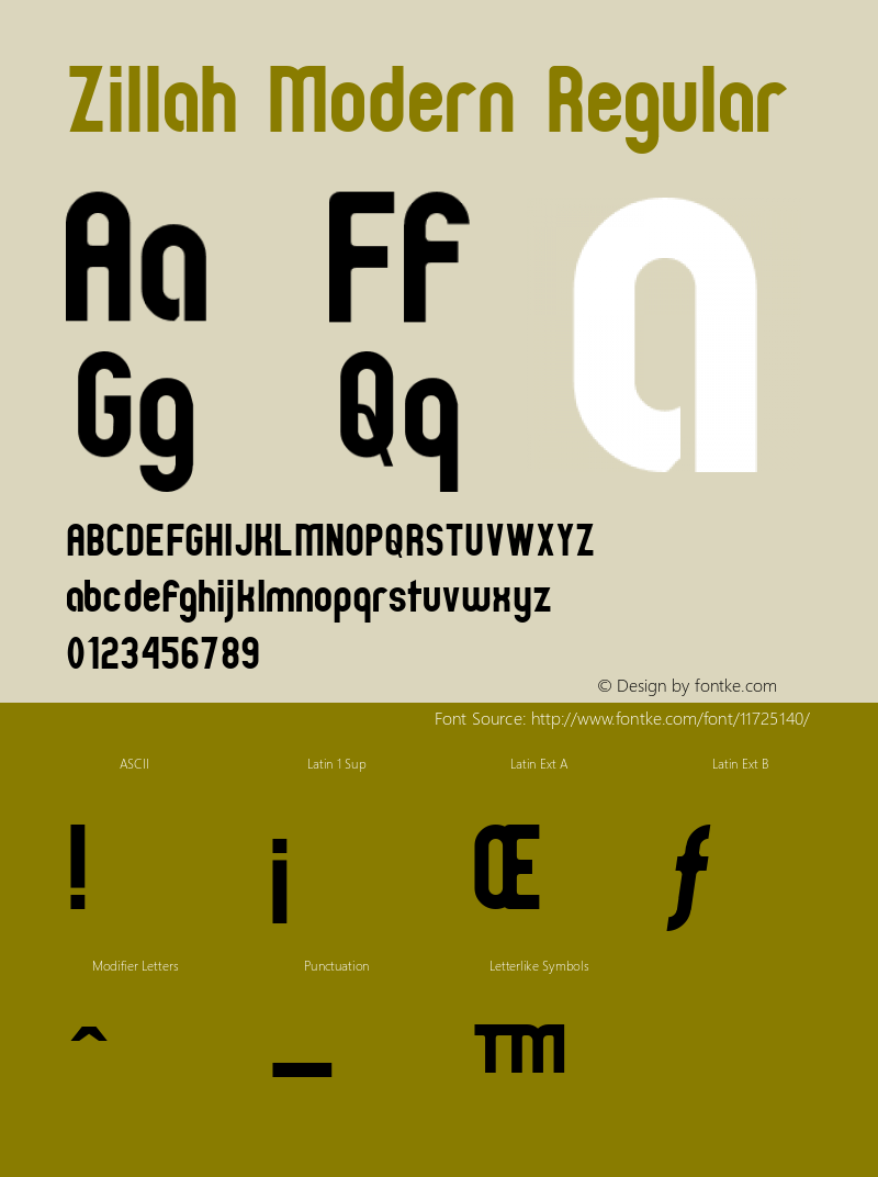 Zillah Modern Regular 0.9 Font Sample