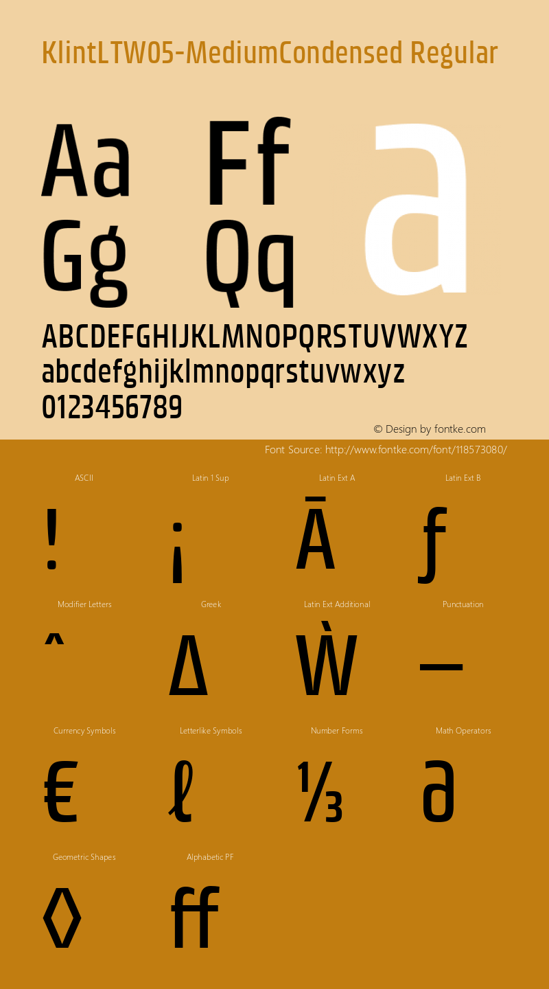 Klint LT W05 Medium Condensed Version 1.00 Font Sample