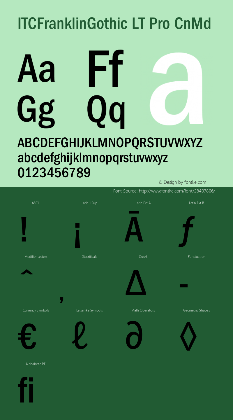 ITCFranklinGothic LT Pro CnMd Version 1.10 Font Sample